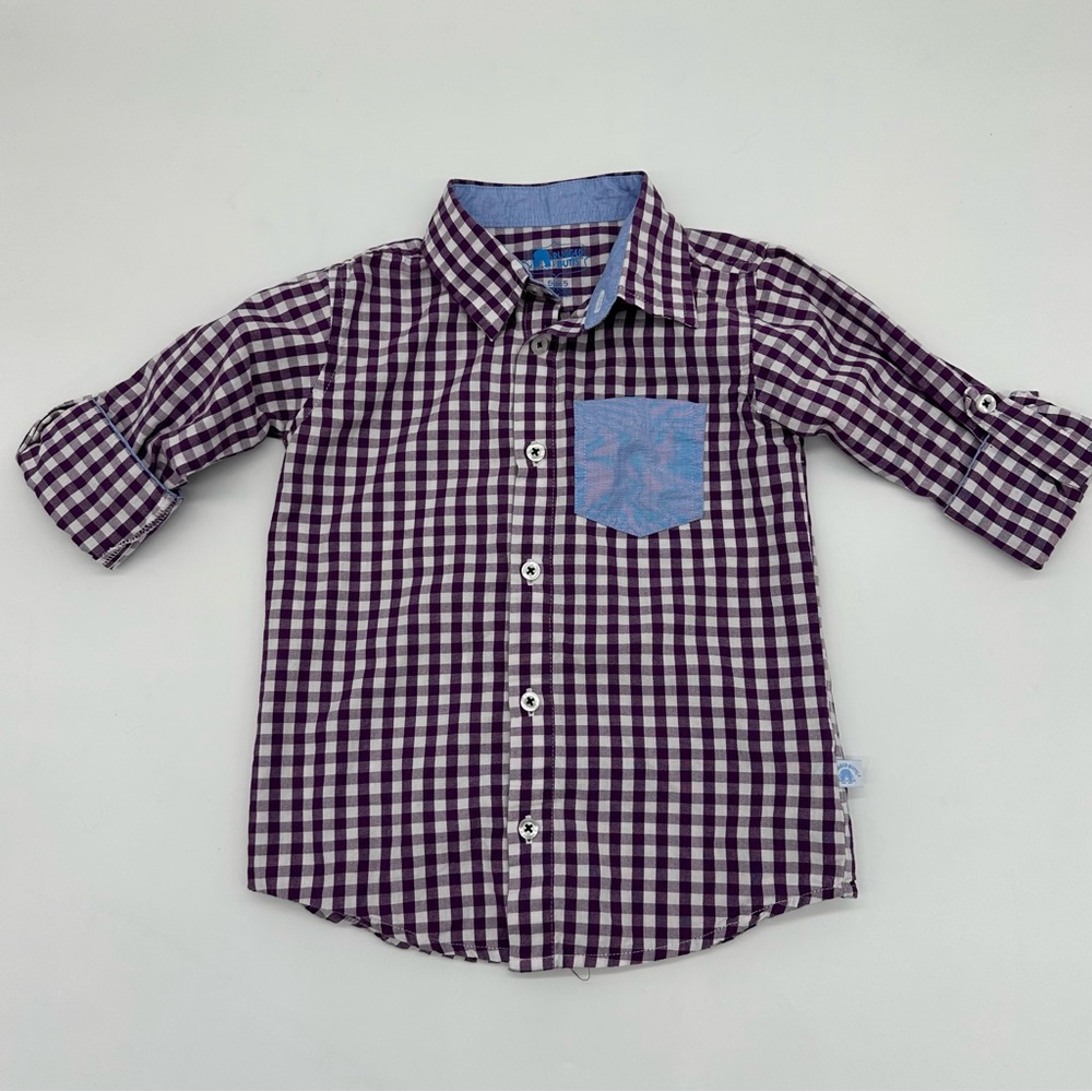 Rugged Butts (5) Purple, White and Blue Plaid Button Up with Accent Pocket